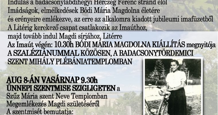 Bódi Mária Magdolna Születésének Centenáriuma