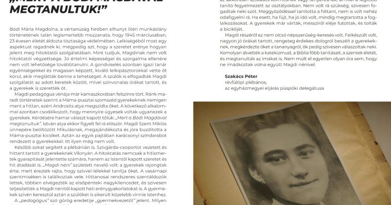 “Mert a Bódi Magdával megtanultuk!” – Bódi Magdi hitoktatói szolgálata